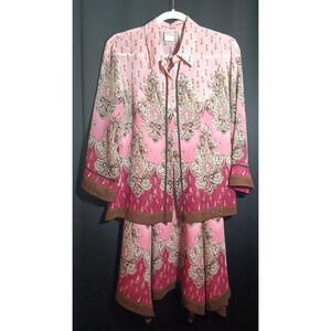 Emma James Size 10 Chocolate Brown Pink Paisley Sheer Cardigan & Skirt Y2K Rare